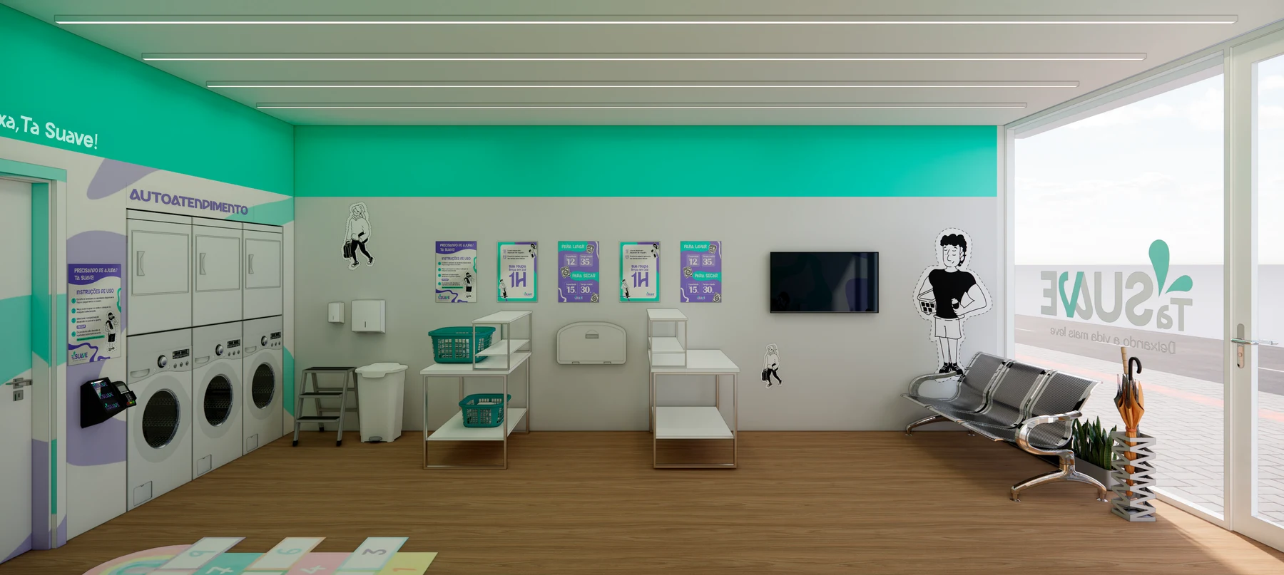 Projeto ilustrativo do interior da lavanderia Tá Suave